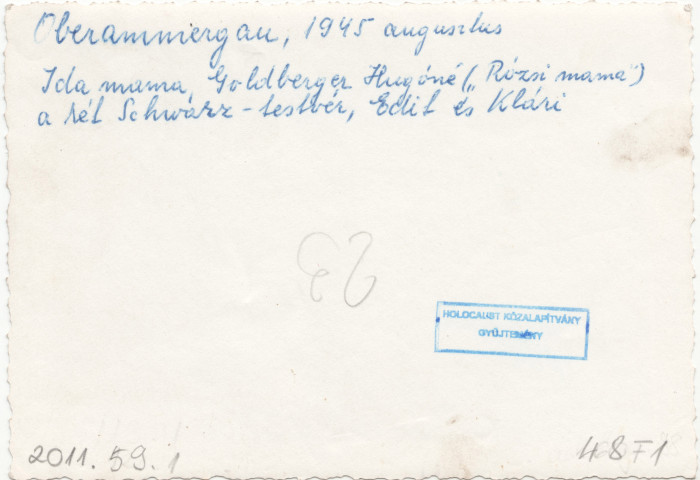 Goldberger Hugóné és barátnői fotó hátoldalán kézzel írt szöveg