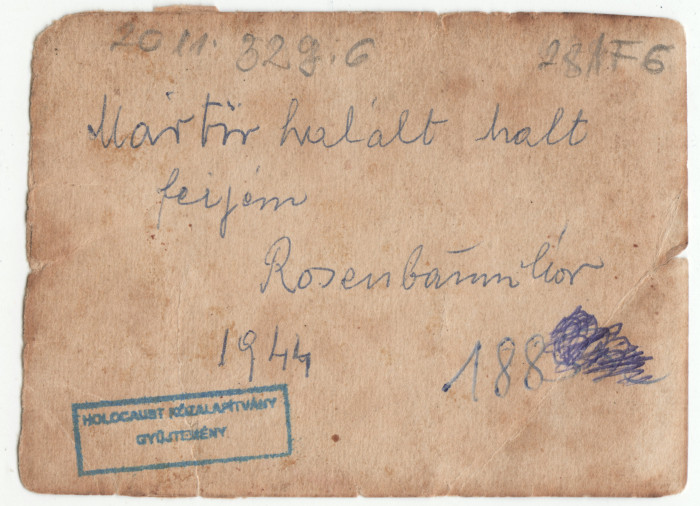 Rosenbaum Mór portré hátoldalán kézzel írt szöveg 