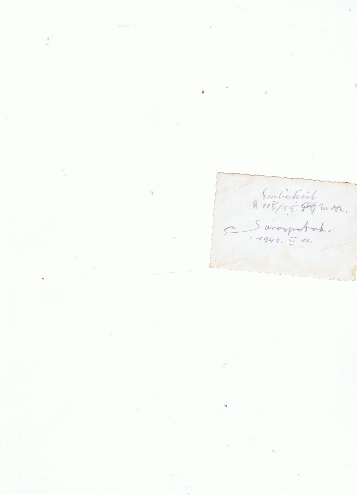 Sárospataki munkaszolgálgat 1941, fénykép hátoldalára írt szöveg